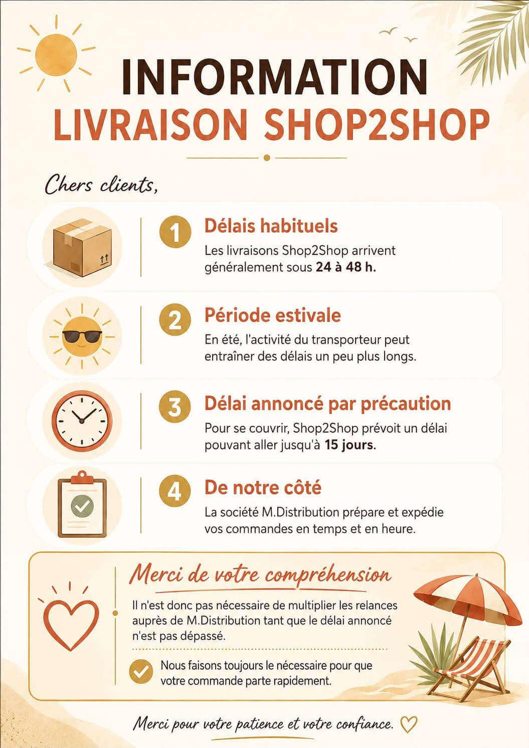 📦INFORMATION IMPORTANTE – LIVRAISONS SHOP2SHOP ☀️
